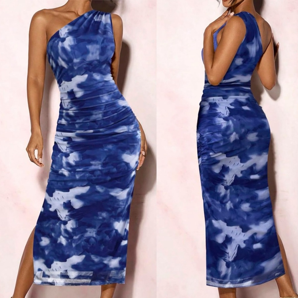 Vibrant BLUE   Floral 1 shoulder WEDDING GUEST  Dress *NEW*